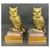 Pair of Vintage Cast Metal Owl Figurine Bookends