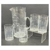 Vintage Iitalla Flora Pitcher with Four Glasses Designed by Oiva Toikka