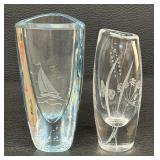 Two Vintage Signed Etched Crystal Vases by Kosta Boda and More