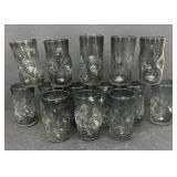 14 Vintage Blenko Charcoal Crackle Indented Glasses