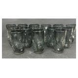 14 Vintage Blenko Charcoal Crackle Indented Glasses