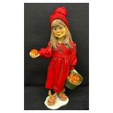 Two Vintage Norwegian Figurines by Candy Designs including Vintage Norway Candy Design Girl Figurine Basket of Apples 10” Carl Larsson
