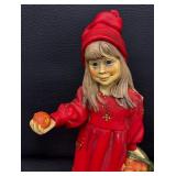 Two Vintage Norwegian Figurines by Candy Designs including Vintage Norway Candy Design Girl Figurine Basket of Apples 10” Carl Larsson