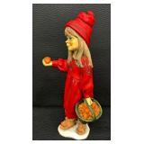 Two Vintage Norwegian Figurines by Candy Designs including Vintage Norway Candy Design Girl Figurine Basket of Apples 10” Carl Larsson