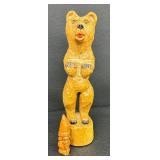 Hand Carved Wooden Bear and Viking Figurines