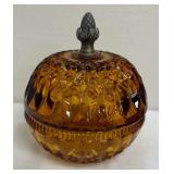 Vintage Indian Glass Amber Glass Lidded Candy Dish