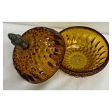 Vintage Indian Glass Amber Glass Lidded Candy Dish