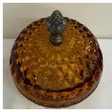 Vintage Indian Glass Amber Glass Lidded Candy Dish