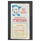 Vintage 1962 and 1963 Minnesota Twins Baseball Schedule Pamphlets