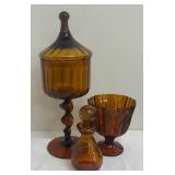 Vintage Mid Century Empoli Amber Glass Pedestal Candy Dish, Footed Bowl and More!