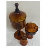 Vintage Mid Century Empoli Amber Glass Pedestal Candy Dish, Footed Bowl and More!