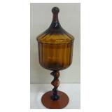 Vintage Mid Century Empoli Amber Glass Pedestal Candy Dish, Footed Bowl and More!