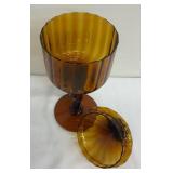 Vintage Mid Century Empoli Amber Glass Pedestal Candy Dish, Footed Bowl and More!