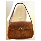 Vintage Leather Artisan Embossed Handbag / Vintage Leather Embossed Hand Tooled Handbag