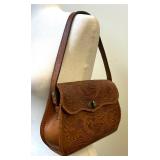 Vintage Leather Artisan Embossed Handbag / Vintage Leather Embossed Hand Tooled Handbag