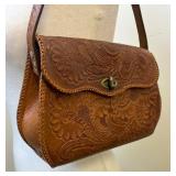 Vintage Leather Artisan Embossed Handbag / Vintage Leather Embossed Hand Tooled Handbag