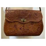 Vintage Leather Artisan Embossed Handbag / Vintage Leather Embossed Hand Tooled Handbag