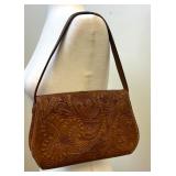 Vintage Leather Artisan Embossed Handbag / Vintage Leather Embossed Hand Tooled Handbag