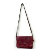 Vintage Western Red Hand Tooled Leather Reversible Handbag / Clutch Purse
