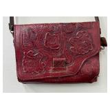 Vintage Western Red Hand Tooled Leather Reversible Handbag / Clutch Purse