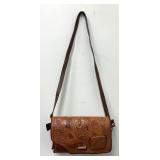 Vintage Western Red Hand Tooled Leather Reversible Handbag / Clutch Purse