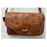 Vintage Western Red Hand Tooled Leather Reversible Handbag / Clutch Purse