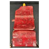 Vintage Western Red Hand Tooled Leather Reversible Handbag / Clutch Purse