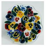 Stunning Art Glass Decor including Floral Vintage Peggy Karr Pansies Fused Art Glass Bowl Ruffled Edge, Enamel Signed Covered Dish and More!