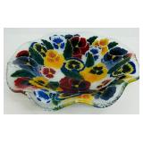 Stunning Art Glass Decor including Floral Vintage Peggy Karr Pansies Fused Art Glass Bowl Ruffled Edge, Enamel Signed Covered Dish and More!
