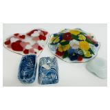 Stunning Art Glass Decor including Floral Vintage Peggy Karr Pansies Fused Art Glass Bowl Ruffled Edge, Enamel Signed Covered Dish and More!