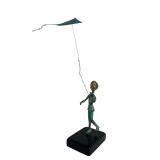 Vintage Malcolm Moran Mid Century Bronze Statue of a Boy with a Kite