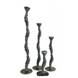 Vintage Patrick Meyer Artisan Pewter Candlestick Holder Set / Curvy Enigma Brutalist Modern Metalwork Taper Candlestick Holders