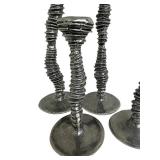 Vintage Patrick Meyer Artisan Pewter Candlestick Holder Set / Curvy Enigma Brutalist Modern Metalwork Taper Candlestick Holders