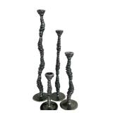 Vintage Patrick Meyer Artisan Pewter Candlestick Holder Set / Curvy Enigma Brutalist Modern Metalwork Taper Candlestick Holders