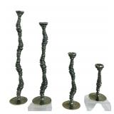 Vintage Patrick Meyer Artisan Pewter Candlestick Holder Set / Curvy Enigma Brutalist Modern Metalwork Taper Candlestick Holders