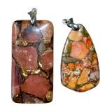 Two Brecciated Jasper Pendants / Two Ibis Jasper Pendants