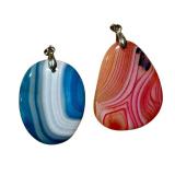 Blue Banded Polished Agate Pendant & Pink Polished Banded Agate Pendant