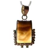 Sterling Silver Smokey Agate Cabochon Pendant, Red Tiger Stone Cabochon Pendant and Mother of Pearl Pendant