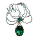 Sterling Silver Faceted Green Gemstone Cabochon Necklace