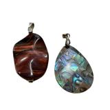 Sterling Silver Smokey Agate Cabochon Pendant, Red Tiger Stone Cabochon Pendant and Mother of Pearl Pendant