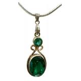 Sterling Silver Faceted Green Gemstone Cabochon Necklace