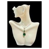 Sterling Silver Faceted Green Gemstone Cabochon Necklace
