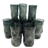 14 Vintage Blenko Charcoal Crackle Indented Glasses