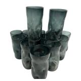 14 Vintage Blenko Charcoal Crackle Indented Glasses
