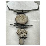 Lovely Artisan Rock and Silver Necklace - Signed
