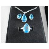 2 Dazzling SeaBlue Teardrop Pendant...