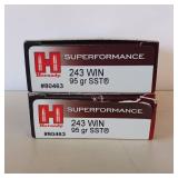 HORNADY SUPERFORMANCE 243 WIN ** 95 GR SST ** 2 box lot
