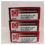 HORNADY SUPERFORMANCE ** 12 GAUGE SLUG 2 3/4" ** 300 GR ** MONOFLEX ** LOT OF 3 BOXES