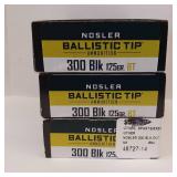 NOSLER BALLISTIC TIP ** 300 Blk 125 gr ** BT AMMUNITION ** lot of 3 boxes