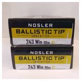 NOSLER BALLISTIC TIP 243 WIN ** 90 gr BT ** lot of 2 boxes